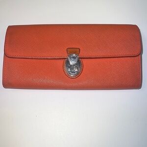 Tumi Orange Crossgrain Leather Long Clutch Wallet
